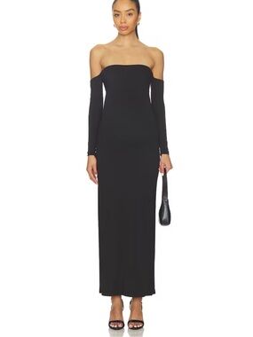 Off-Shoulder Long Sleeve Black Maxi Dress